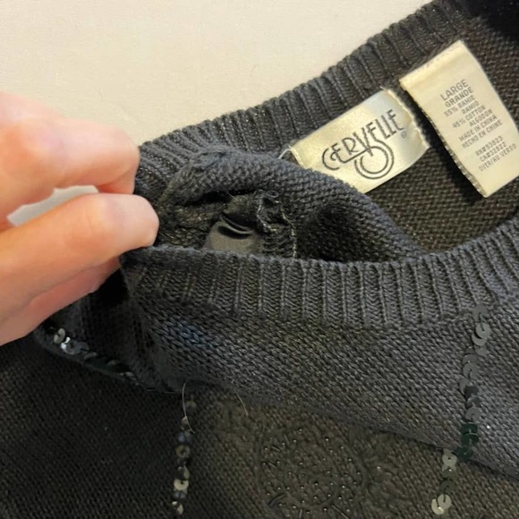 Vintage Cervelle black sequin pattern long sweater L - Picture 8 of 9